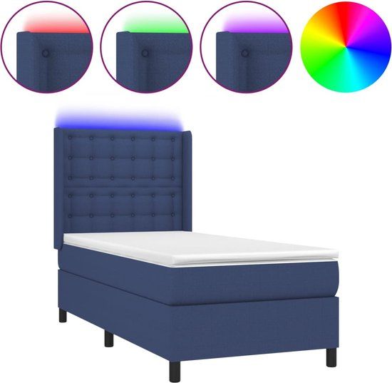 vidaXL Boxspring met matras en LED stof blauw 80x200 cm