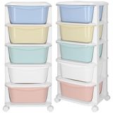 SPRINGOS Plastic rek met 5 laden op wielen voor speelgoed en accessoires organizer voor kinderkamer badkamer 25 kg belasting