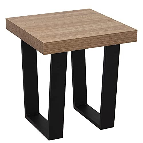 DRW Hoektafel van hout en metalen poten met MDF + melamine en PVC in naturel en zwart, 50 x 50 x 50 cm