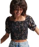 Superdry Vintage Smocked Crop Korte Mouw Top Vrouw L