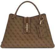 GUESS Yvonne Girlfriend Carryall Handtas Schoudertas Latte Logo Lichtbruin