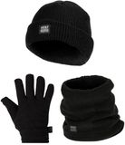 Heatkeeper Kinder Winter Thermo Set - Muts + Nerkwarmer + Handschoenen - Zwart-5-8 jaar