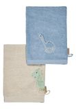 Sterntaler Dino Rexi Washandjes, set van 2, badstof babywashandjes van absorberend, zacht katoen, zorgt voor plezier bij het baden en douchen, baby- en kinderwashandjes, blauw