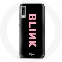 Maniacase Hoesje voor Samsung Galaxy A70 Blink Fandom Blackpink Roze Logo Zwarte Achtergrond