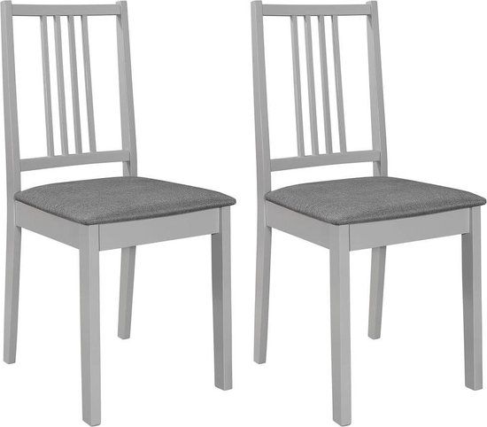 vidaXL Eetkamerstoelen met kussens 2 stuks massief hout grijs