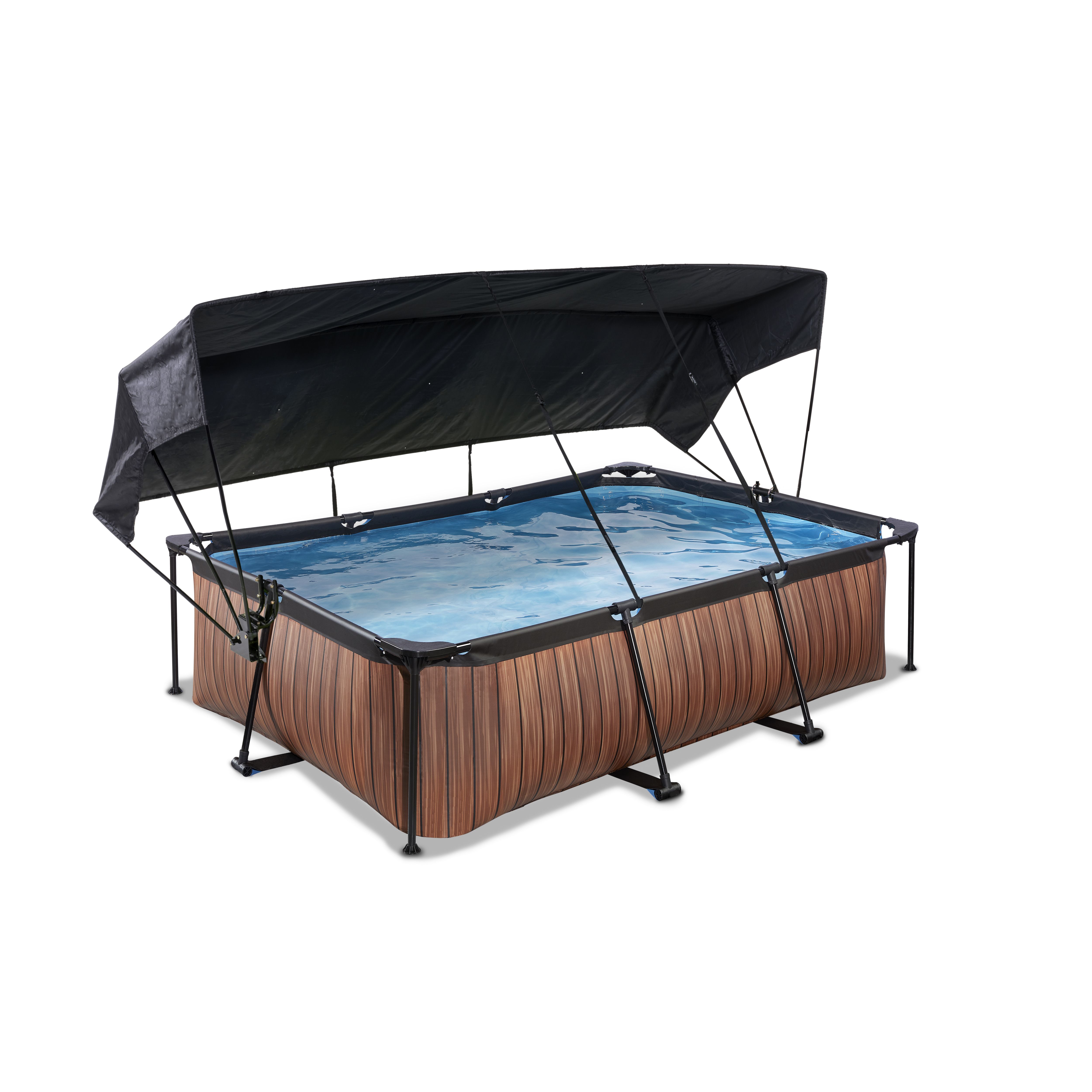 EXIT Wood Zwembad 220x150x65cm - Bruin - Met Filterpomp & Schaduwdoek