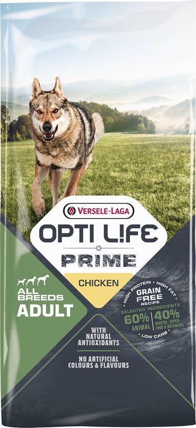Opti Life Prime Adult All Breeds Kip - Hondenvoer - 12 kg Graanvrij