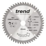 Trend Laminaat- en HPL-cirkelzaagblad, diameter 168 mm, 20 mm boring, 52 tanden, 1,8 mm snijvoeg, -5° haak, TCT, superfijn oppervlak, CSB/PT16852