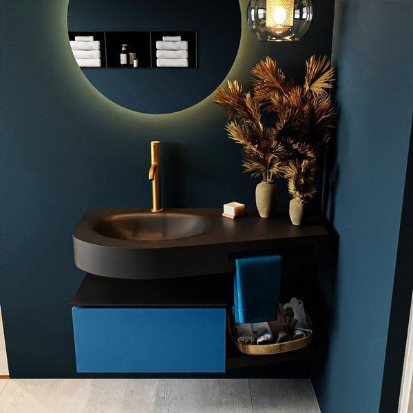 Mondiaz RIVA badmeubelset - 100x50x30cm - Jeans mat - 1 lade - Links wasbak - Urban solid surface - RIVA10267