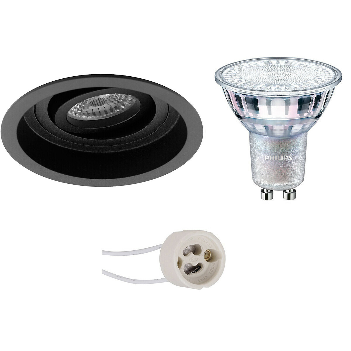 BES LED LED Spot Set - Pragmi Domy Pro - GU10 Fitting - Inbouw Rond - Mat Zwart - Verdiept - Kantelbaar - Ø105mm - Philips - MASTER 927 36D VLE - 4.9W - Warm Wit 2200K-2700K - DimTone Dimbaar