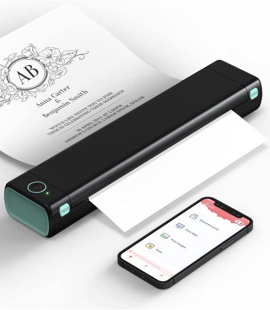 Pora&Co M08F - Thermal Printer - Portable A4 Printer - Includes 200 Sheets + Carrying Case - Print from Phone or Computer - Black/Green