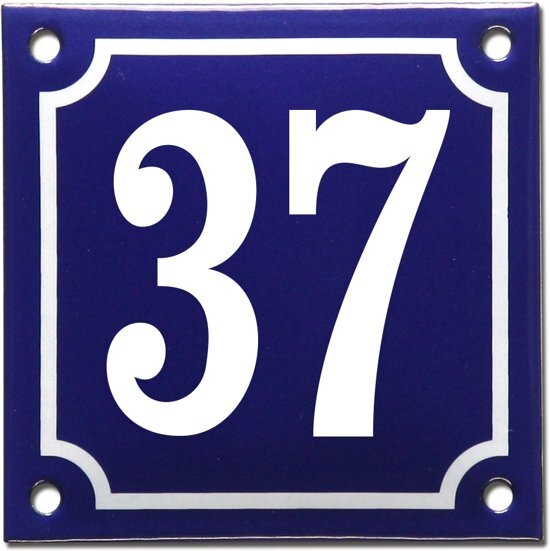 EmailleDesignÂ® Emaille huisnummer blauw/wit nr. 37