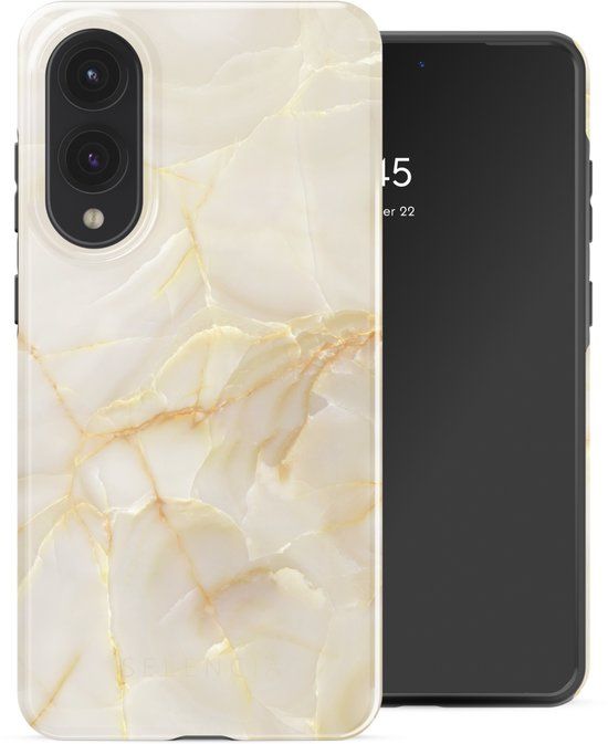 Selencia Hoesje - Geschikt voor Samsung Galaxy S25 Edge - Backcover - Golden Beige Marble