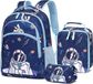 Riokem ® Ruimtereiziger Sac à dos pour enfants - Ensemble ergonomique de 3 pièces avec boîte à lunch et trousse