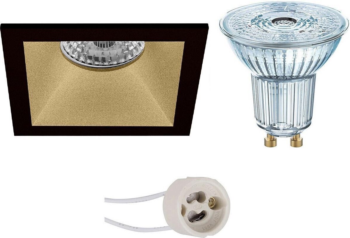 Osram - LED Spot Set - Parathom PAR16 927 36D - Proma Pollon Pro - GU10 Fitting - Dimbaar - Inbouw Vierkant - Mat Zwart/Goud - 5.5W - Warm Wit 2700K - Verdiept - 82mm