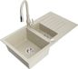 Mexen Matias évier en granit 1,5 cuve avec égouttoir et robinet de cuisine Savita, beige