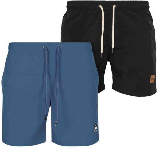 Urban Classics Block 2-Pack Zwemshorts - Blauw/Zwart - Maat L - Heren