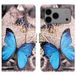 Apple Étui Portefeuille iPhone 17 Pro Max/18 Pro Max - Série Style - Papillon Bleu