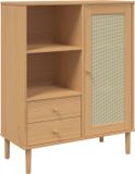 vidaXL Hoge kast SENJA, met rattan-look, bruin, 90x40x112 cm, van grenenhout