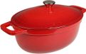 VeoHome Ovale Braadpan en Stoofpot 6L - 32cm - Lava Rood Geëmailleerde Fonte - Geschikt voor Alle Kookoppervlakken, Inclusief Induction