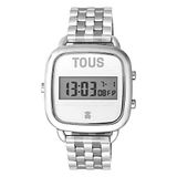 TOUS Digitaal horloge met D-logo stalen armband, zilver