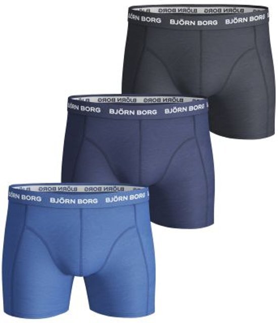 BjÃ¶rn Borg Noos solid heren Boxershort - 3pack - donker blauw / licht blauw - M