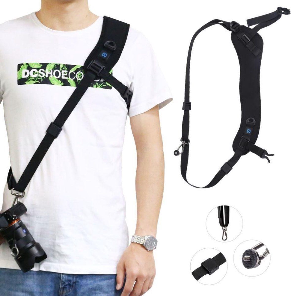 Aretica Schouderband voor camera of GoPro - Zwart