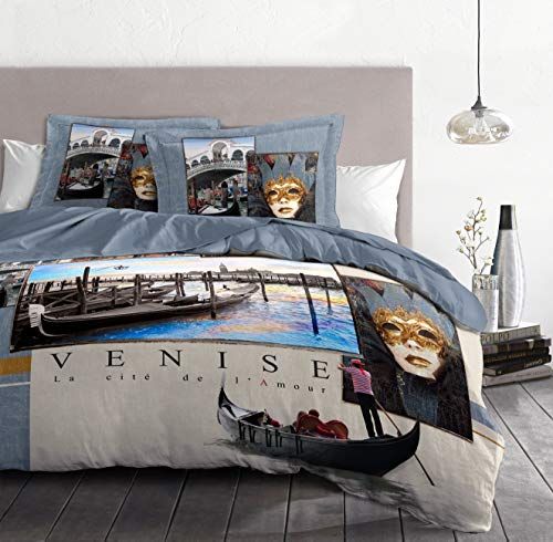 Home Linge Passion Beddengoedset, 3-delig, 220 x 240 cm, 57 draden/cm², katoen, wit/blauw