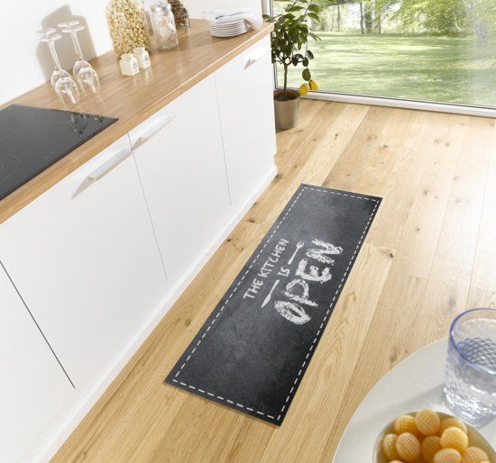 Zala Living Vloerkleed Design the kitchen is open zwart / grijs 50x150cm