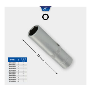 Brilliant Tools Brilliant Tools 1/2" zeskantdop, lange uitvoering, 11 mm Aantal:1