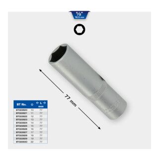 Brilliant Tools 1/2" Zeskantdop - Lange Uitvoering - 11 mm - 1 Stuk