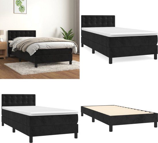 vidaXL Boxspring met matras stof zwart 100x200 cm