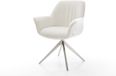 Chaise de salle à manger Keila-Flex avec accoudoir piètement croisé acier inoxydable bouclé beige doux pivotant à 360° fonction basculante