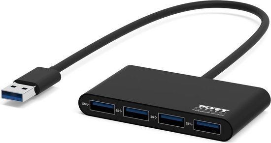 PORT Designs Port Connect - Mobiele USB-A Hub - 4x USB-A 3.0 Poorten - 30 cm Kabel - Zwart