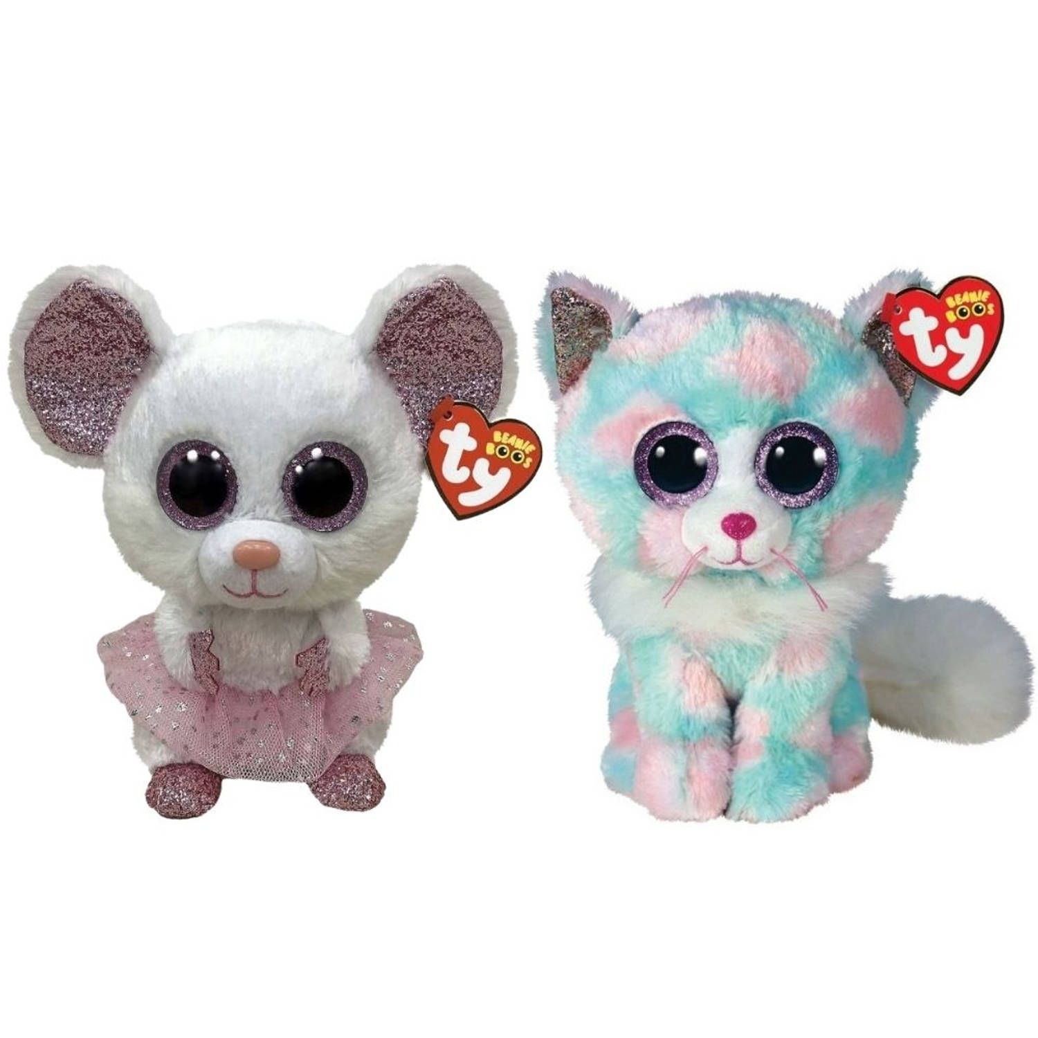 TY - Knuffel - Beanie Buddy - Nina Mouse & Opal Cat - Meerkleurig