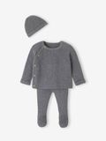 VERTBAUDET 3-delige babyset met gebreid vestje + broek + muts gemêleerd grijs