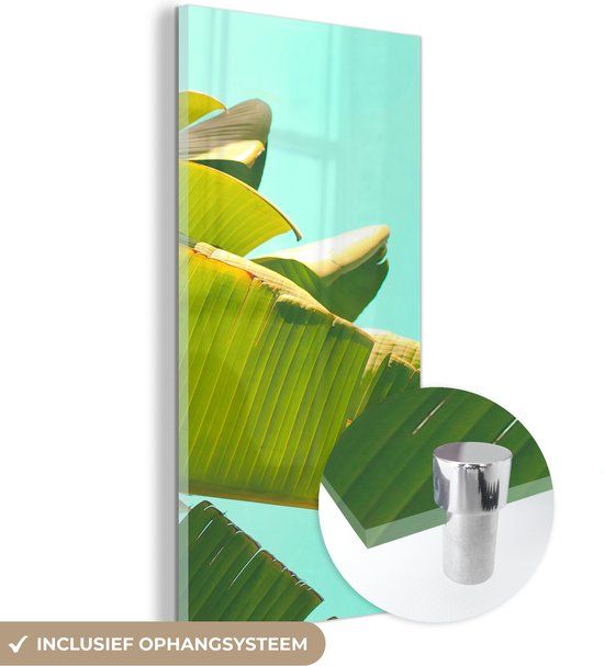 MuchoWow® Glass Painting 80x160 cm - Acrylic Glass Painting - Banana Leaf - Tropical - Summer - Photo on Glass - Paintings