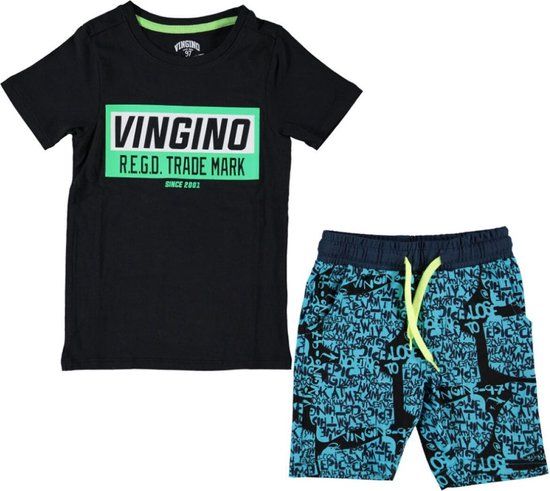 Vingino Walberto Jongens Shortama - Deep Black - Maat 98-104