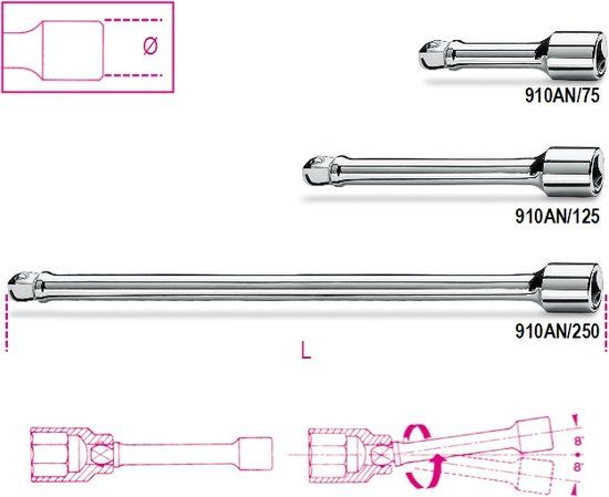 Beta 3/8” verlengstukken, zwenkbaar 910AN/75