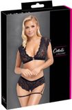 Cottelli LINGERIE Top and Crotchless Briefs L Zwart