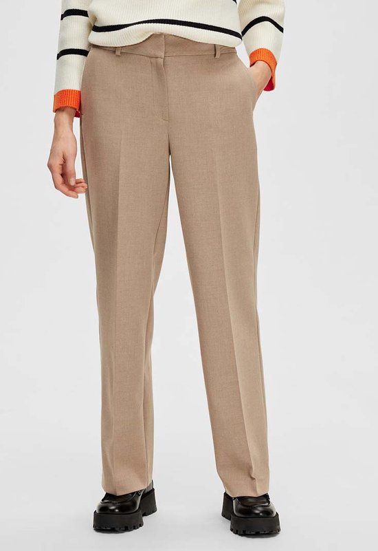 Selected Femme Rita Wide Leg Broek - Camel - Dames - Maat W42 X L32