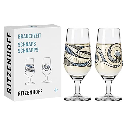 Ritzenhoff 3871003 borrelglas, 40 ml, set van 2, serie Brauchzeit nr. 5 + 6, watermotief, rond, blauw en grijs, Made in Germany