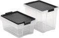 Merkloos Set van 3 transparante opbergdozen met handgrepen - 2 x 7L, 1 x 15L - gerecycled materiaal - deksel - BPA-vrij - zwart