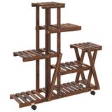 VidaXL Plantenstandaard met wielen 95x25x101 cm massief vurenhout