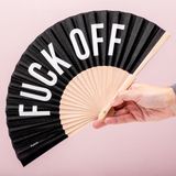 Fisura Houten waaier Fuck Off - Zwart
