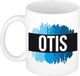 Bellatio Decorations Otis naam cadeau koffie mok - beker - met blauw verfstrepen - Cadeau collega - vaderdag - verjaardag - meester - coach - 300 ml - wit