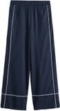 Next Dames Linnenrijke Broek met Wijde Pijpen en Bies - Blauw