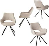MEUBLE COSY Set van 4 Eetkamerstoelen - Rugleuning Armleuningen Gestoffeerde Zitting Beige Stof 58,5 x 59 x 81 cm