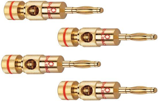 Oehlbach 3002 Luidsprekerconnector Stekker, recht, 2-polig, Goud, 4 stuks