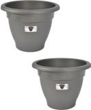 Hega hogar Grijze ronde plantenpot/bloempot kunststof diameter 50 cm - Set van 2x stuks